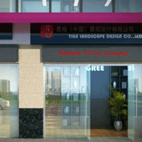 3d design animation rendering of a company entrance and office